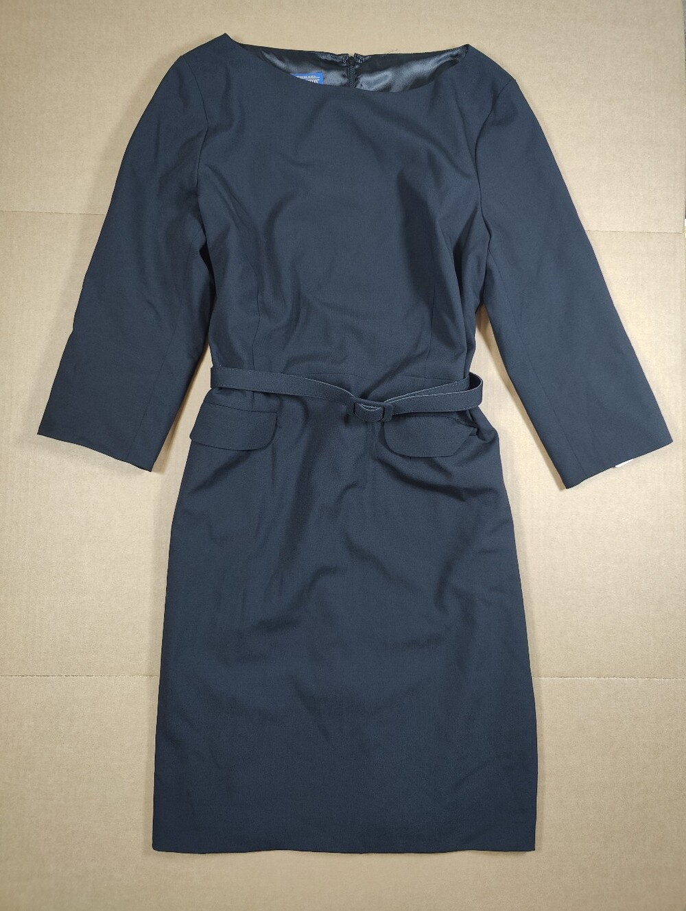 Vintage NWT Pendleton Black 100% Wool Belted Sheath Dress Size 16 Made In USA